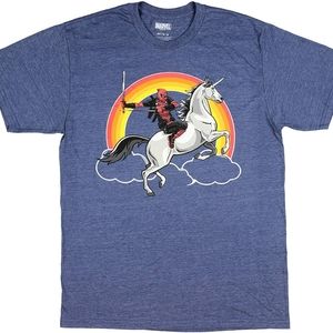 Marvel Deadpool riding a unicorn t-shirt